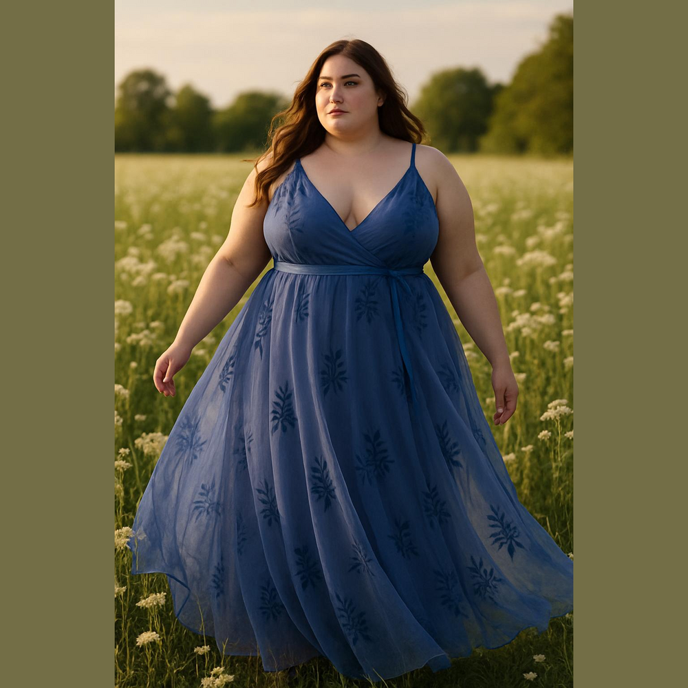 Galina Cornflower Blue Gown Floor Length Chiffon Velvet Tall Long Plus 22W Flowy